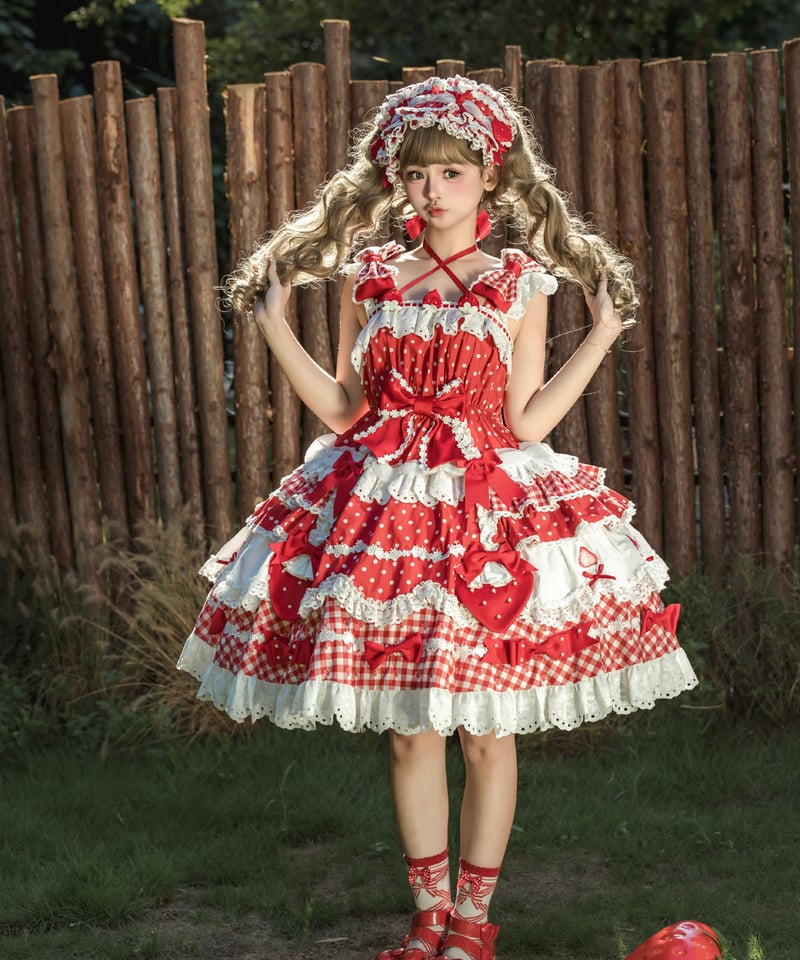 ショートケーキ図鑑」ドットジャンパースカート 【11/20まで