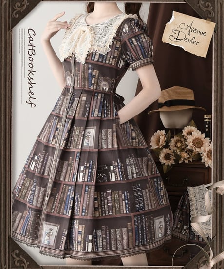 「Cat Bookshelf」ショートワンピース【6/21まで】送料無料！