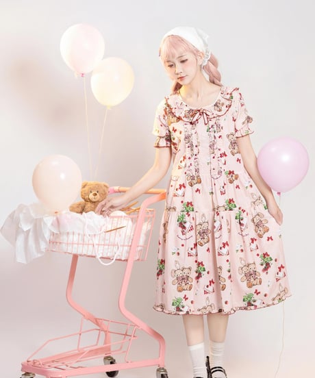 「苺のくまちゃん」シンプルワンピース 【6/20まで】ロリータ