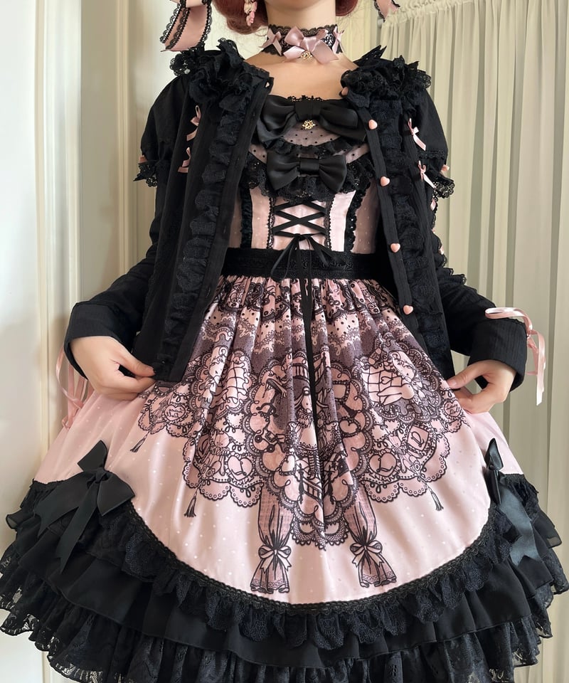 00s 希少 PUTUMAYO ハート レース フリル 黒✖️ピンク　パーカー 姫 レース人形2.0」レース柄ジャンパースカート 【12/25まで】送料無料