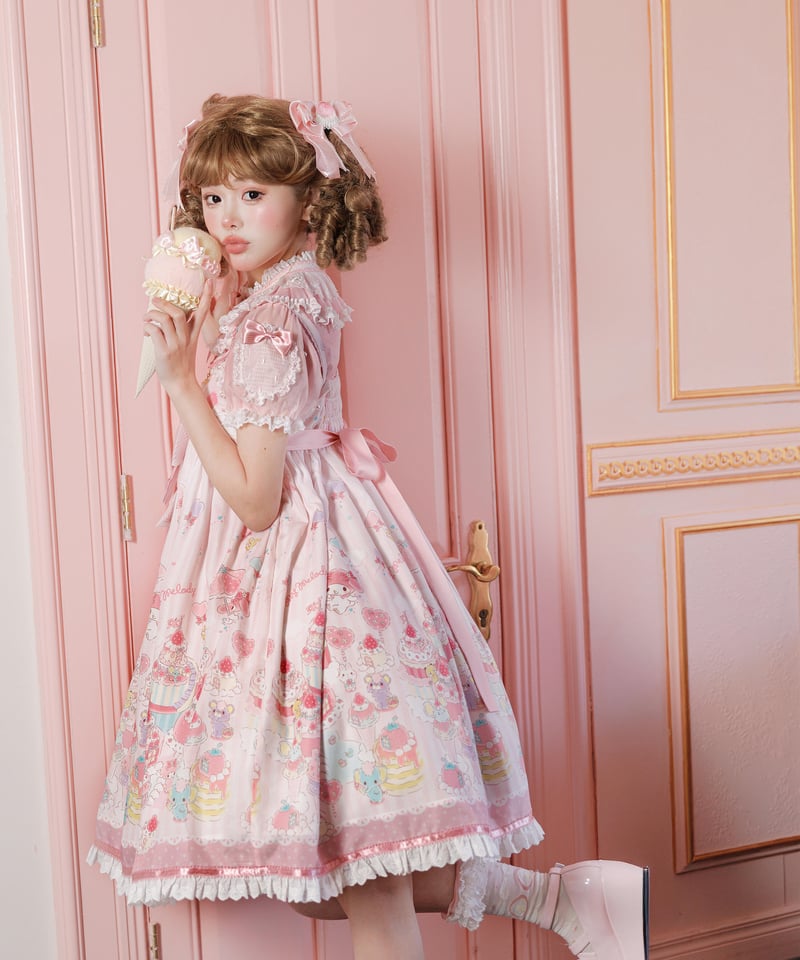 マイメロコラボ」マイメロ柄ジャンパースカート 【3/7まで】送料無料