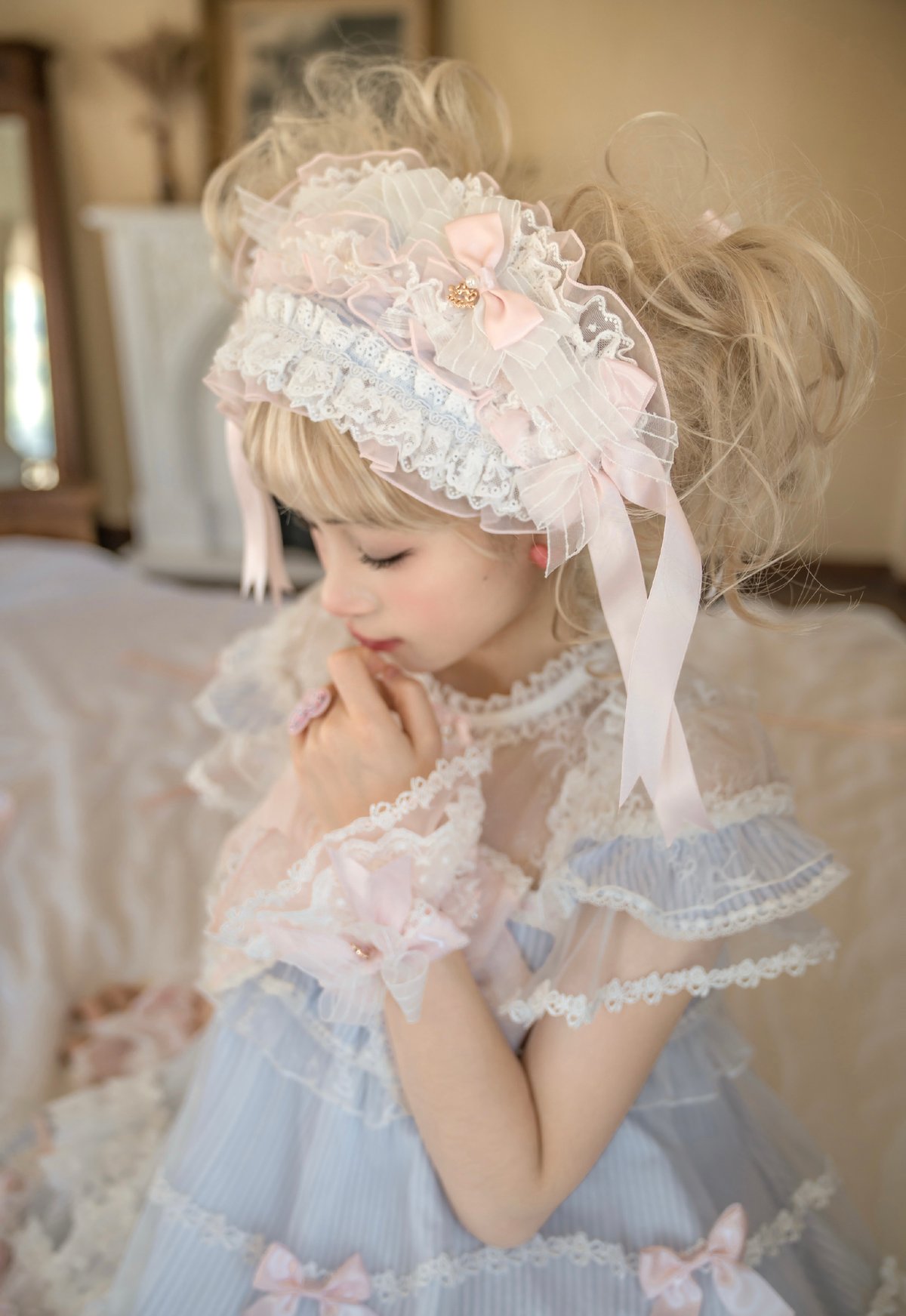 ストライプ乙女」ボンネット・カチューシャ・小物 【5/17まで】送料