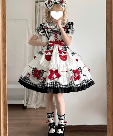 「ショートケーキ図鑑」メイドワンピース＆ジャンパースカート（黒） 【11/20まで】送料無料！