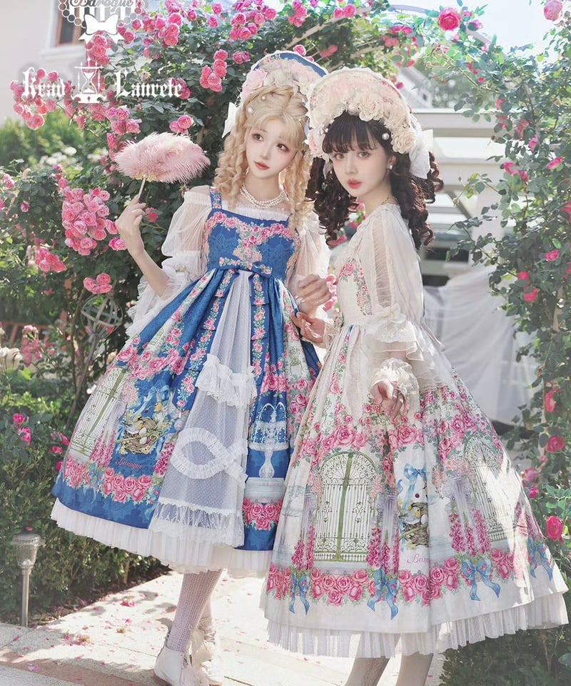 BABY 秘密の花園柄ロゼットローズジャンパースカート&コーム