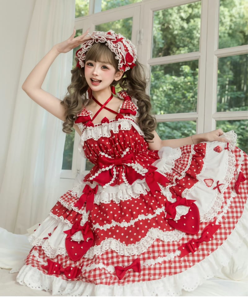 ショートケーキ図鑑」ドットジャンパースカート 【11/20まで