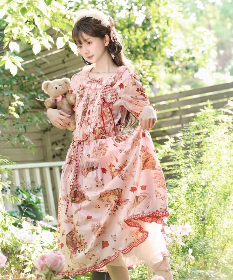 海外ロリータ maple sugar 田園猫ワンピースピンク　未使用タグ付き　L 田園猫」ワンピース＆小物 【6/21まで】送料無料！ | GIRLISM