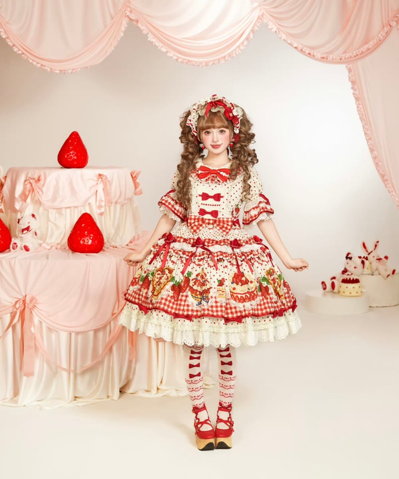 ショートケーキ図鑑」ケーキ柄ワンピース 【11/20まで】送料無料