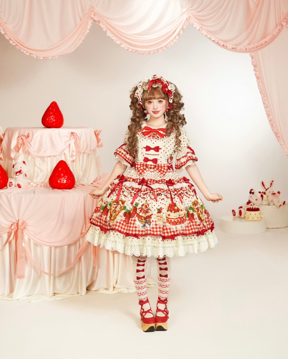 ショートケーキ図鑑」ケーキ柄ワンピース 【11/20まで】送料無料