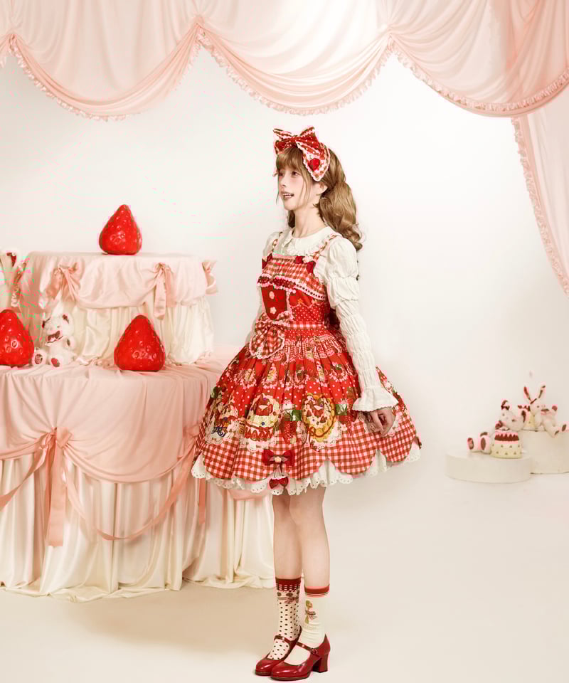 ショートケーキ図鑑」ケーキ柄ジャンパースカート 【11/20まで】送料