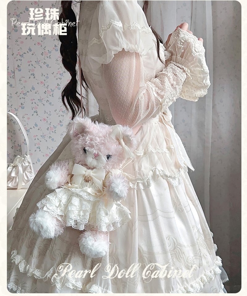 ベージュチェック❤️カントリードール❤️フランスパン♡ハンドメイド♡ドールチャーム ヒョウ柄❤️ゆるふわウェーブヘア❤️ドールチャーム❤️ハンドメイド