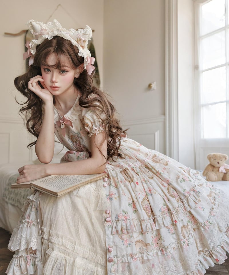 Victorian Cat」ロングワンピース（コットン/シフォン） 【3/14まで