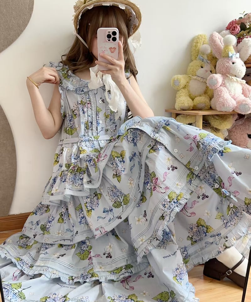 ともこになります クードシャンス UNTITLEDおまとめ アジサイとくまちゃん」段々ジャンパースカート 【9/15まで】送料無料