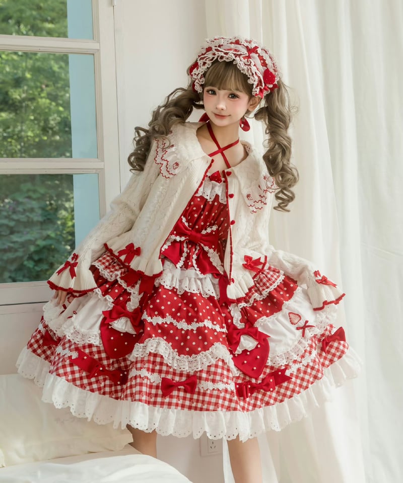 ショートケーキ図鑑」ドットジャンパースカート 【11/20まで】送料無料