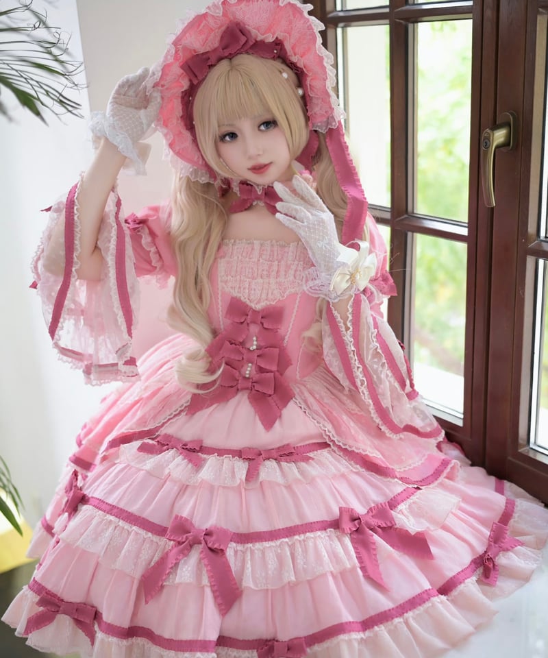 送料無料！】「ベルベットケーキ2.0」ピンク＆黒ドレス＆ボンネット