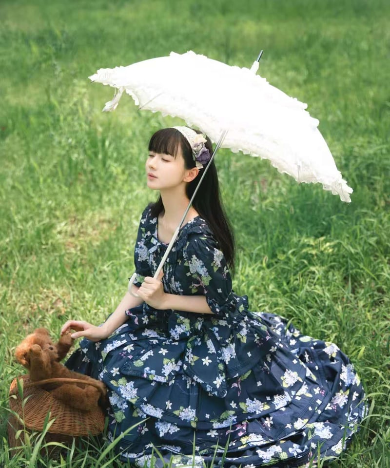 アジサイとくまちゃん」半袖ブラウス＆段々スカートセット 【9/15まで