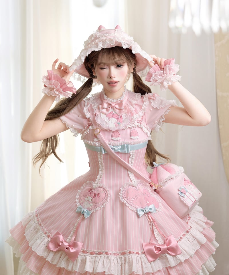 マイメロコラボ」マイメロハートジャンパースカート 【3/7まで】送料