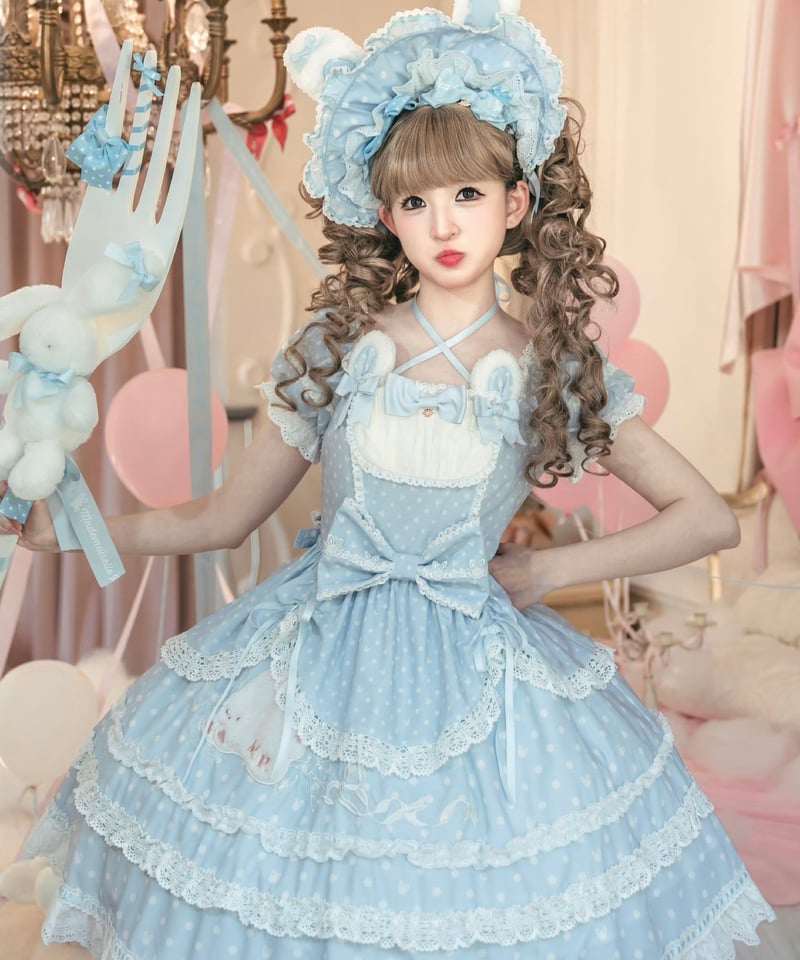 ラビットリボン」ドットワンピース＆ボンネット（新色追加）【6/15まで