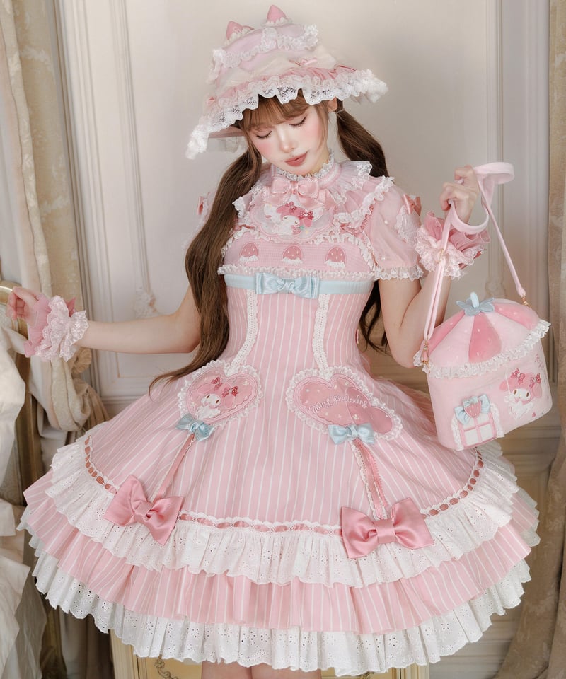 マイメロコラボ」マイメロハートジャンパースカート 【3/7まで】送料