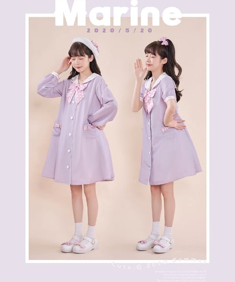 【即納】「Marine」半袖ワンピース（白×赤紺）ロリータ