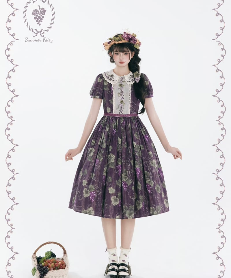 ロワールの葡萄園 ワンピース 仲夏物語 刺繍 ロリータ 受注予約~8/7】ロワールのブドウ園3.0 ワンピース(タイプ2