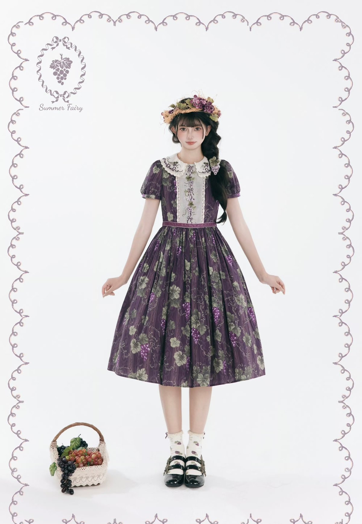 ロワールの葡萄園5.0」刺繍ドール襟ワンピース【8/9まで】 送料