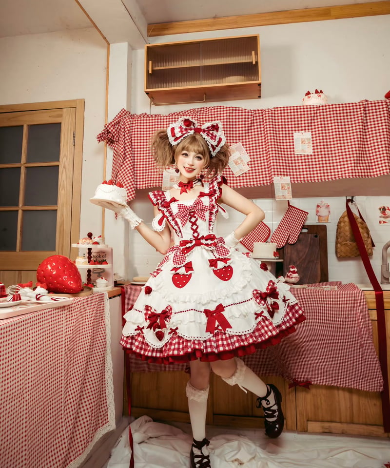 ショートケーキ図鑑」メイドワンピース＆ジャンパースカート（赤