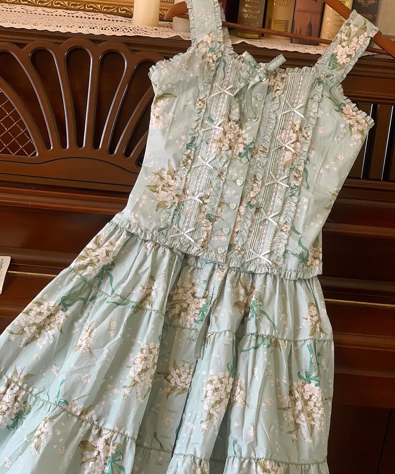 激レア　blugirl ブルーガール　すずらん　鈴蘭　リボン　フレアワンピース 未使用タグ付☆blugirl ブルーガール☆すずらん フレア