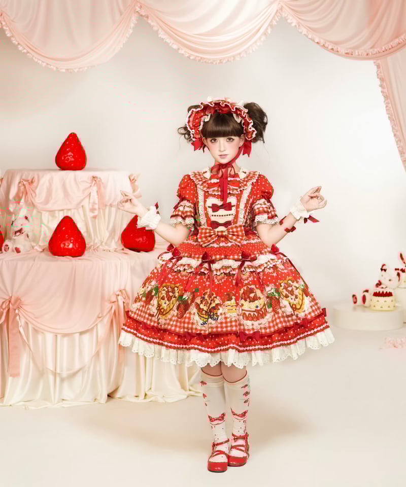 ショートケーキ図鑑」ケーキ柄ワンピース 【11/20まで】送料無料