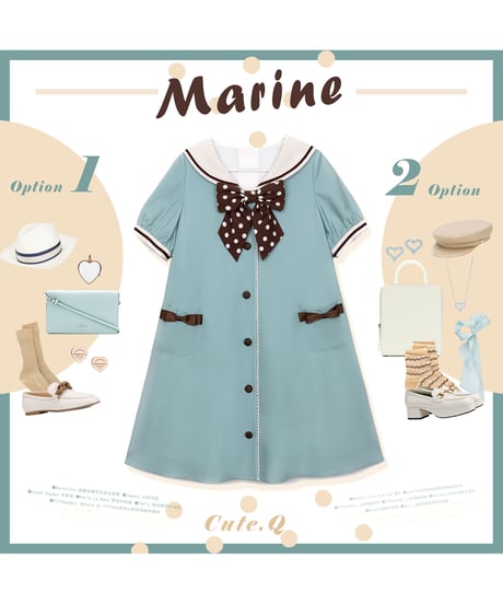 【即納】「Marine」半袖ワンピース（白×赤紺）ロリータ
