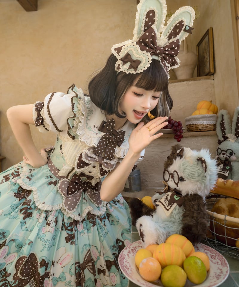 ♥LIZLISA ラビットリボン柄ジャンスカ ワンピース カワウソA LIZLISA