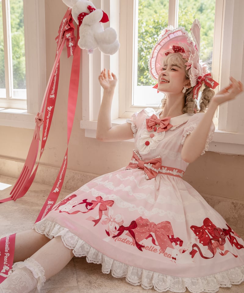 ラビットリボン」リボン柄ワンピース【6/15まで】送料無料