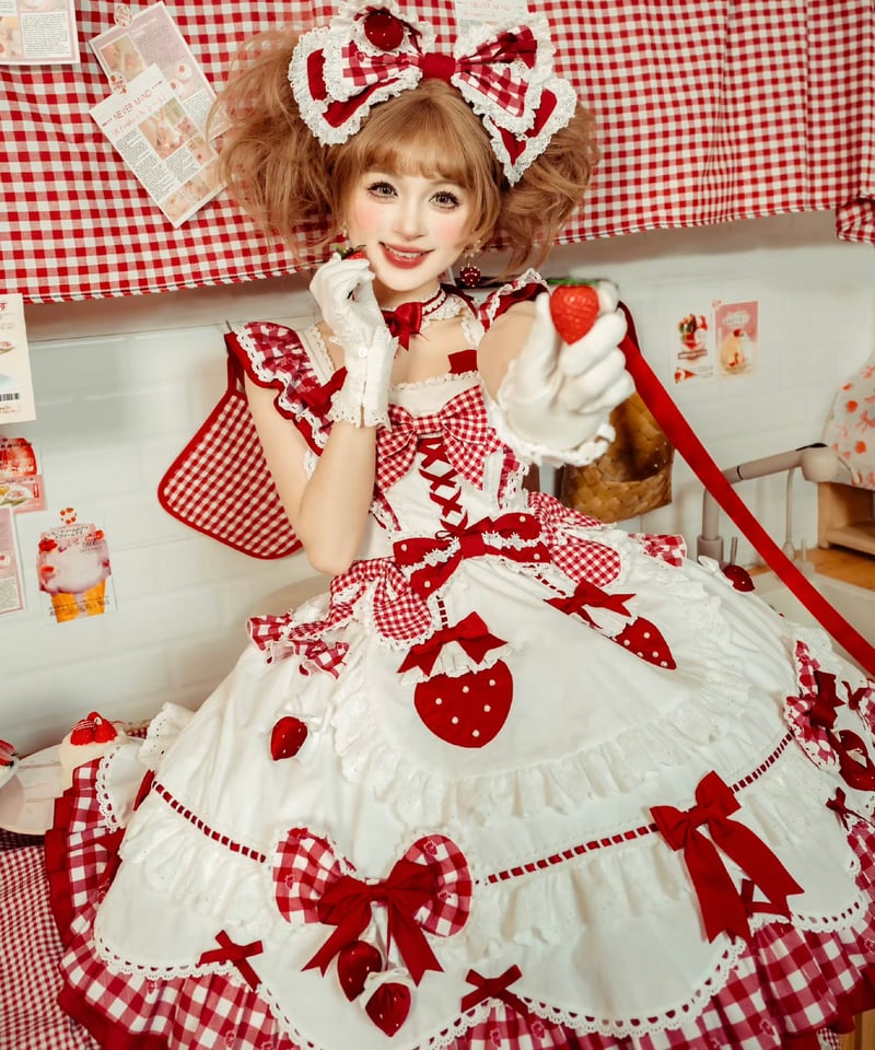 ショートケーキ図鑑」メイドワンピース＆ジャンパースカート（赤