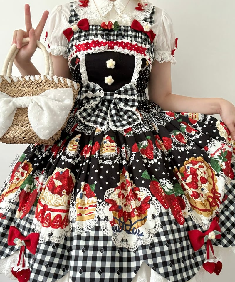 INFANTA ジャンパースカート スイーツ ケーキ ネコ柄 苺柄 ロリータ
