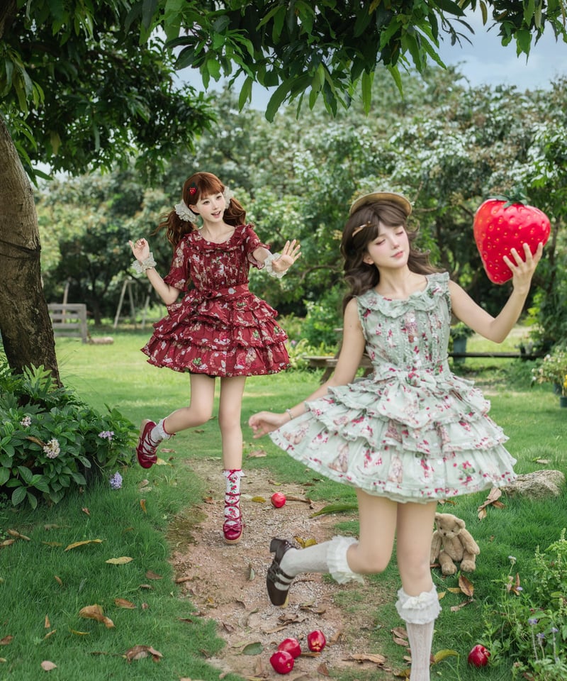 苺のくまちゃん」ショート段々ジャンパースカート 【6/20まで