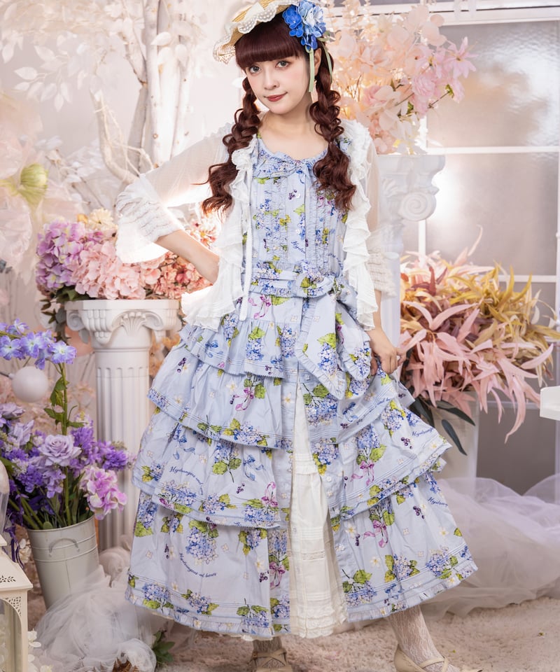 アジサイとくまちゃん」段々ジャンパースカート 【9/15まで