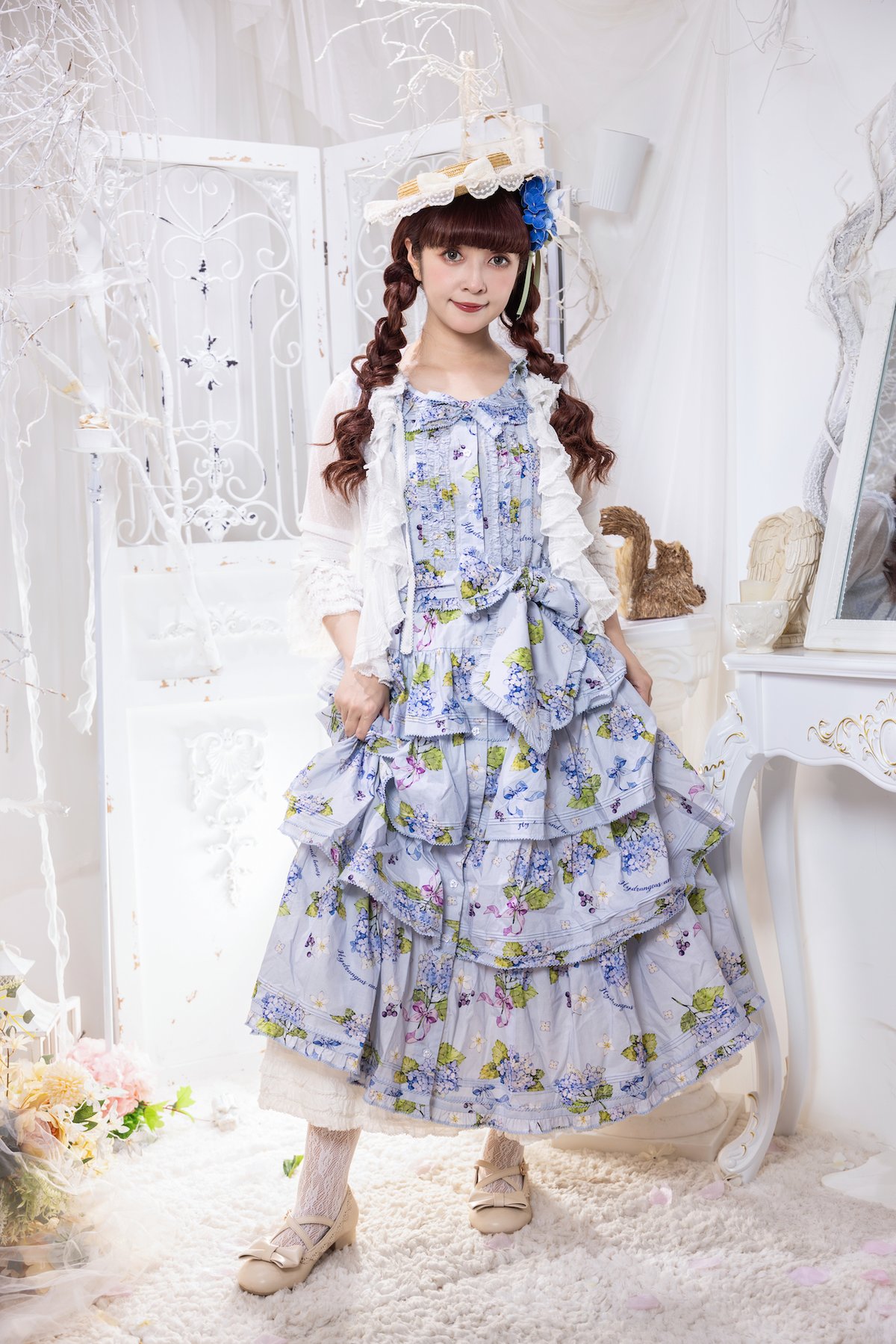 みいちゃんさま専用です！ タバサ　ジャンパースカート アジサイとくまちゃん」段々ジャンパースカート 【9/15まで】送料無料