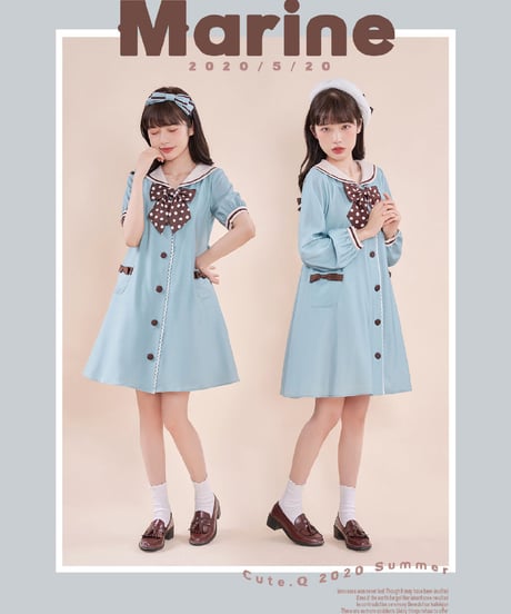 【即納】「Marine」半袖ワンピース（白×赤紺）ロリータ