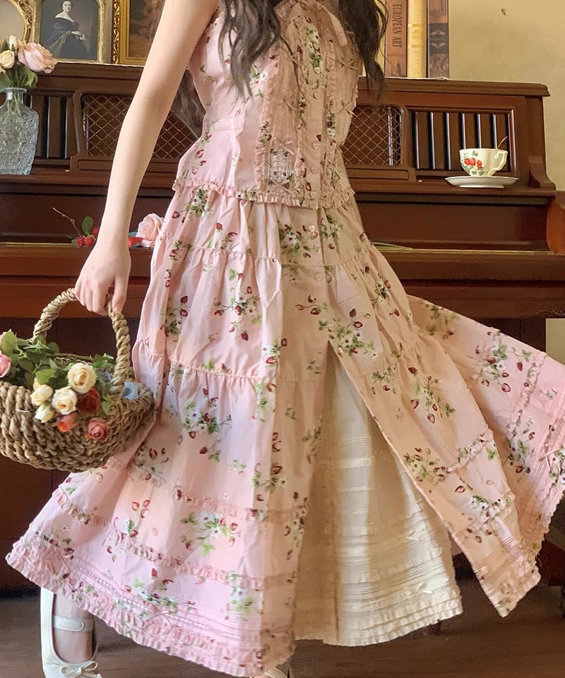 【gentil】赤ワンピース2883 ✞ロリータJK制服 赤ずきんJSK ティアードフリルワンピース