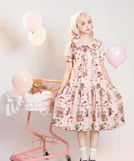 「苺のくまちゃん」シンプルワンピース 【6/20まで】ロリータ