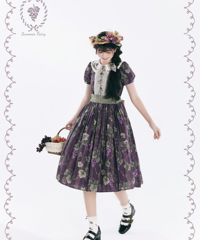 ロワールの葡萄園5.0」刺繍ドール襟ワンピース【8/9まで】 送料無料