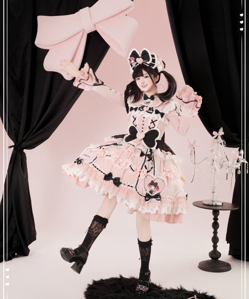希少　マイメロ ロリータ　4点セット 花と真珠箱×サンリオ」マイメロ＆クロミジャンパースカート【3/10まで