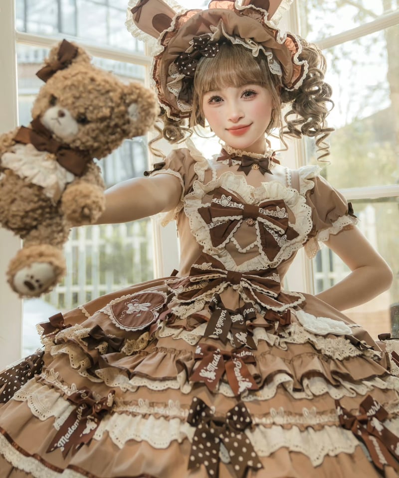 青木美沙子コラボ ラビットリボンワンピース Ｌ ボンネット付き ラビットリボン」青木美沙子コラボドレス（ブラウン）【6/15まで