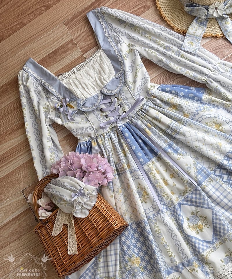 パッチワークガーデン」長袖ワンピース 【7/16まで】送料無料