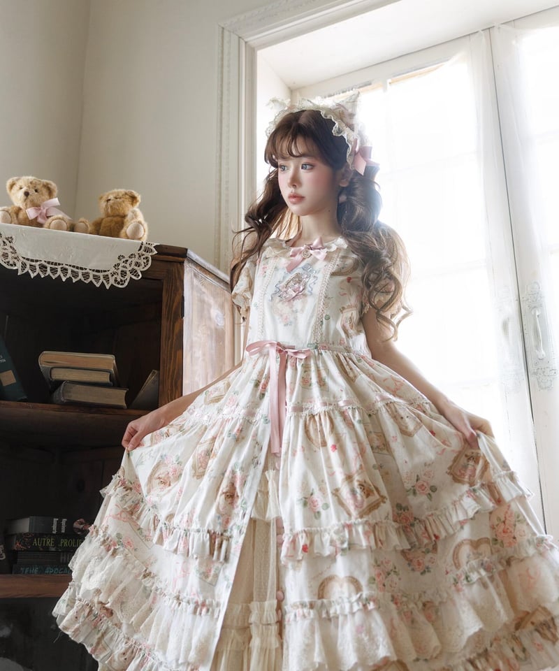 Victorian Cat」ロングワンピース（コットン/シフォン） 【3/14まで