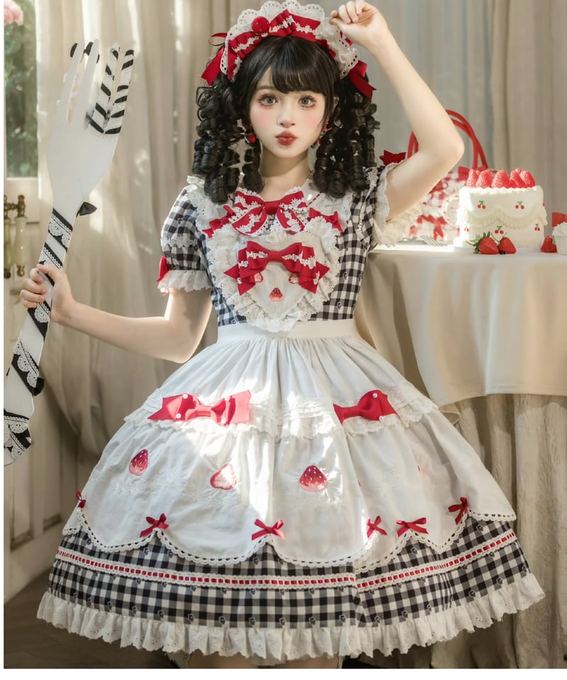 ショートケーキ図鑑」メイドワンピース＆ジャンパースカート（黒