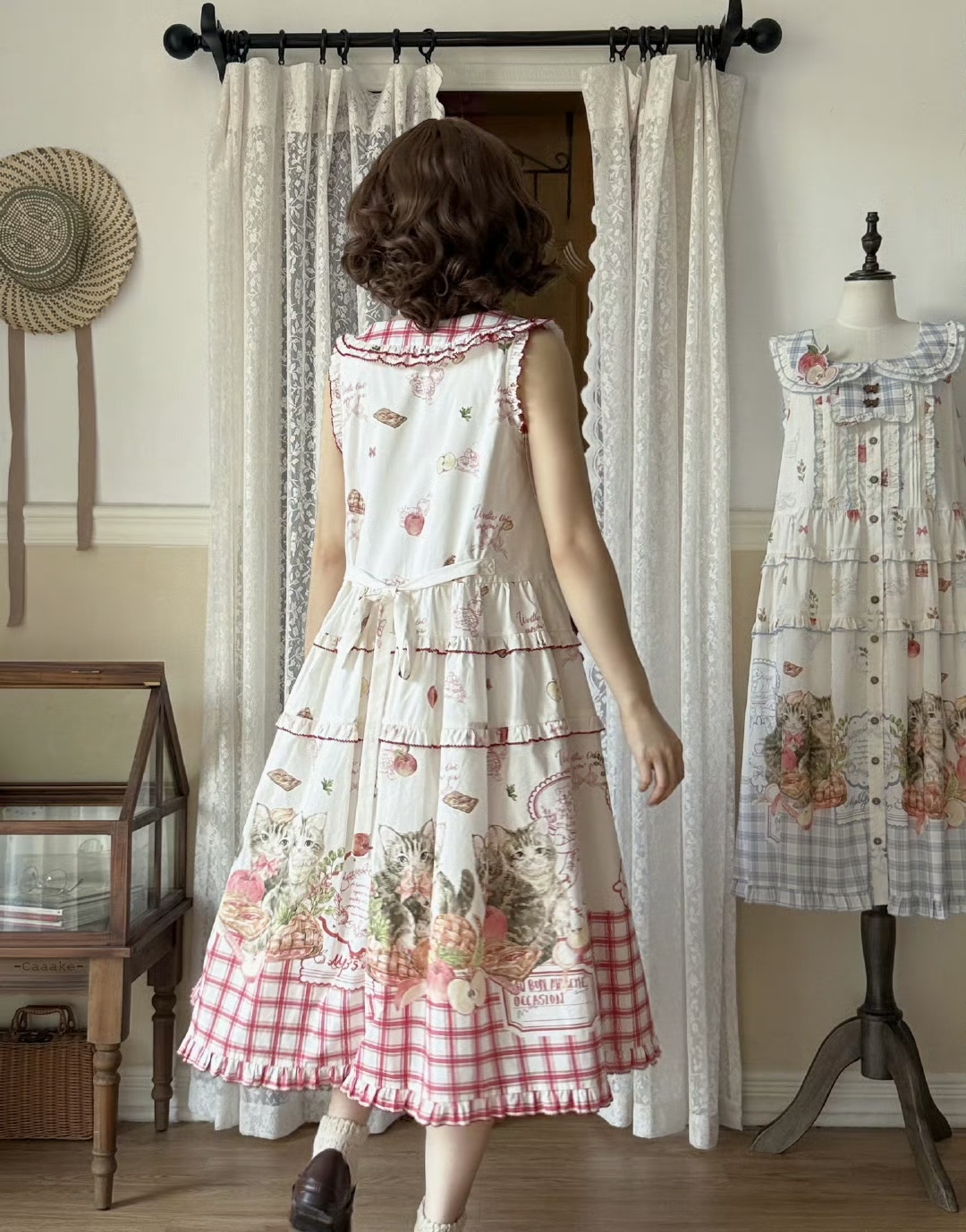 猫のりんごピクニック」ワンピース＆ジャンパースカート 【7/13まで