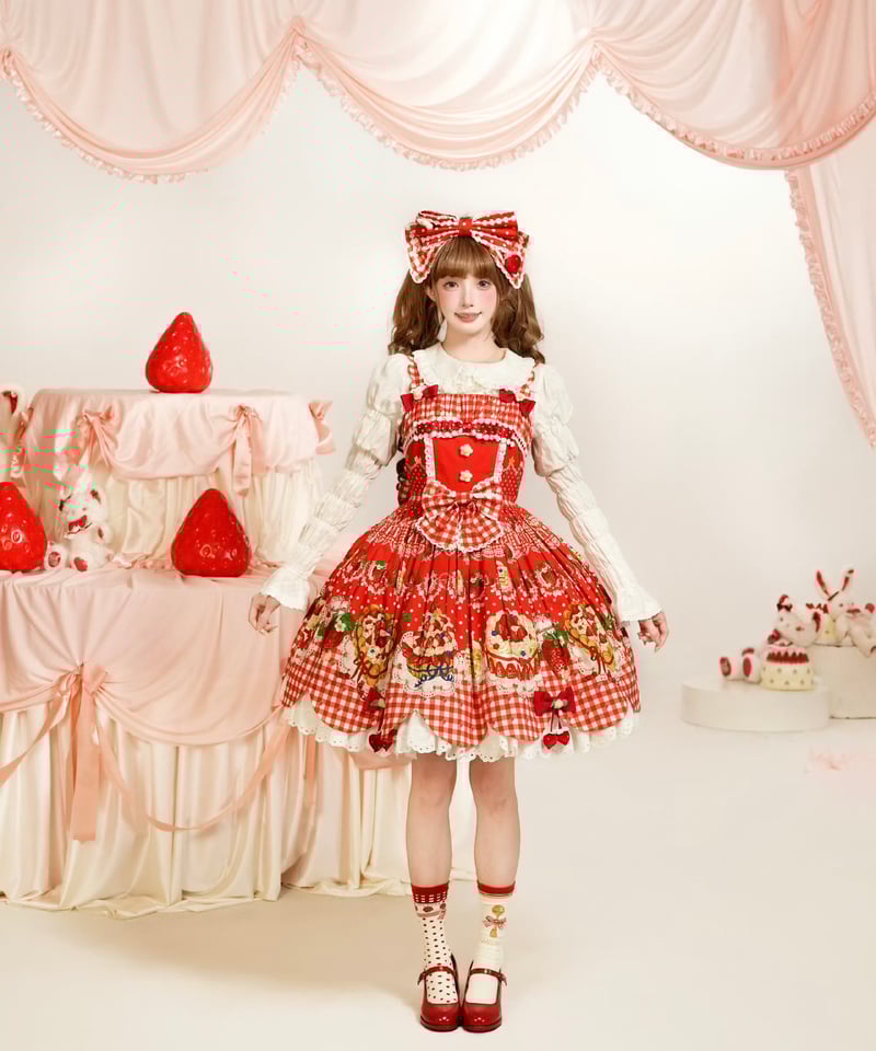 ショートケーキ図鑑」ケーキ柄ジャンパースカート 【11/20まで】送料