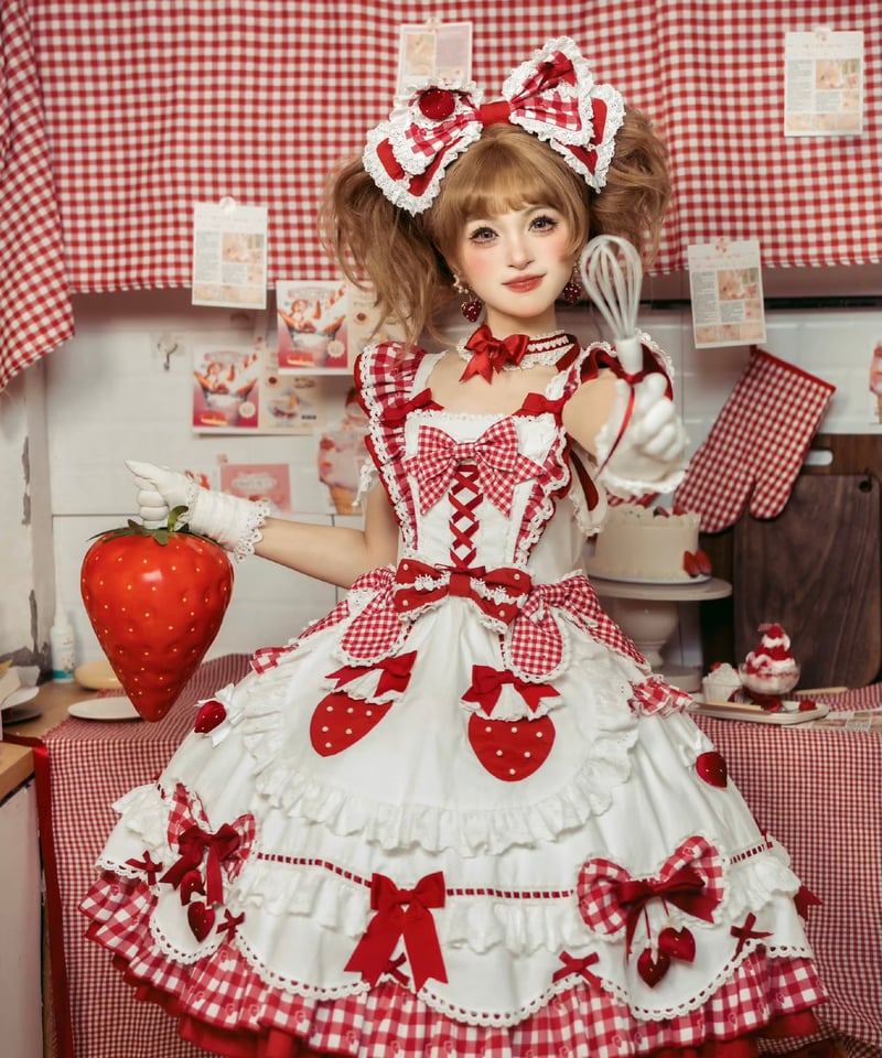 ショートケーキ図鑑」メイドワンピース＆ジャンパースカート（赤