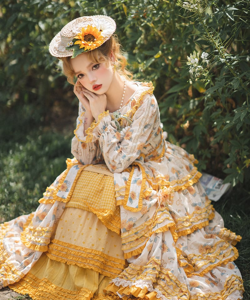 【美品】チャコット　スタンダード・モダン　ワンピース　黄色 再入荷】スタンドカラーのピンタックロングワンピース（ミモザ