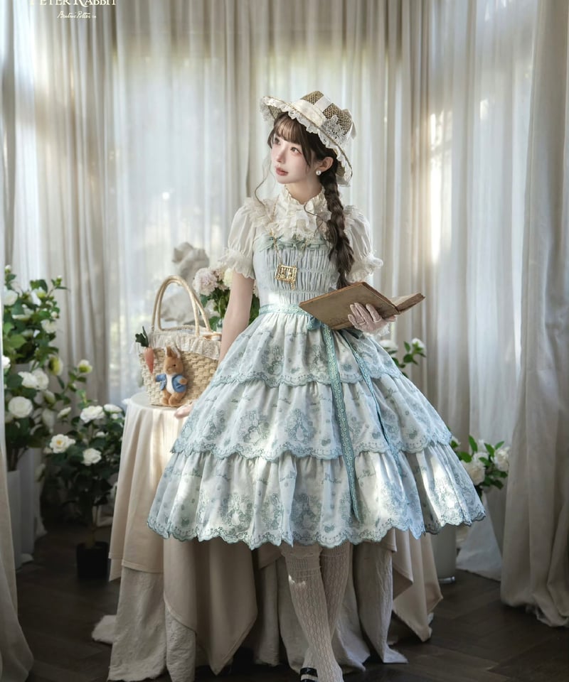 ピーターラビット」刺繍段々ジャンパースカート 【2/22まで】送料無料